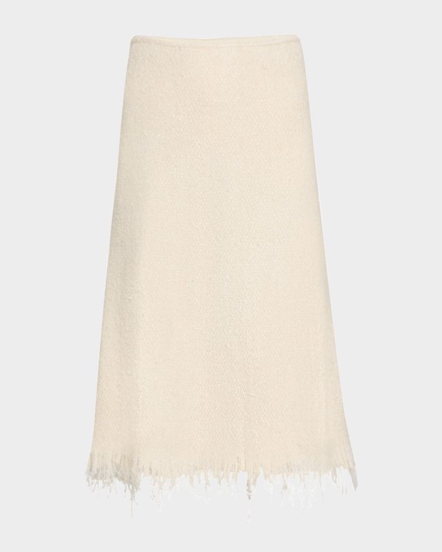 Fringed Boucle Knit Midi Skirt